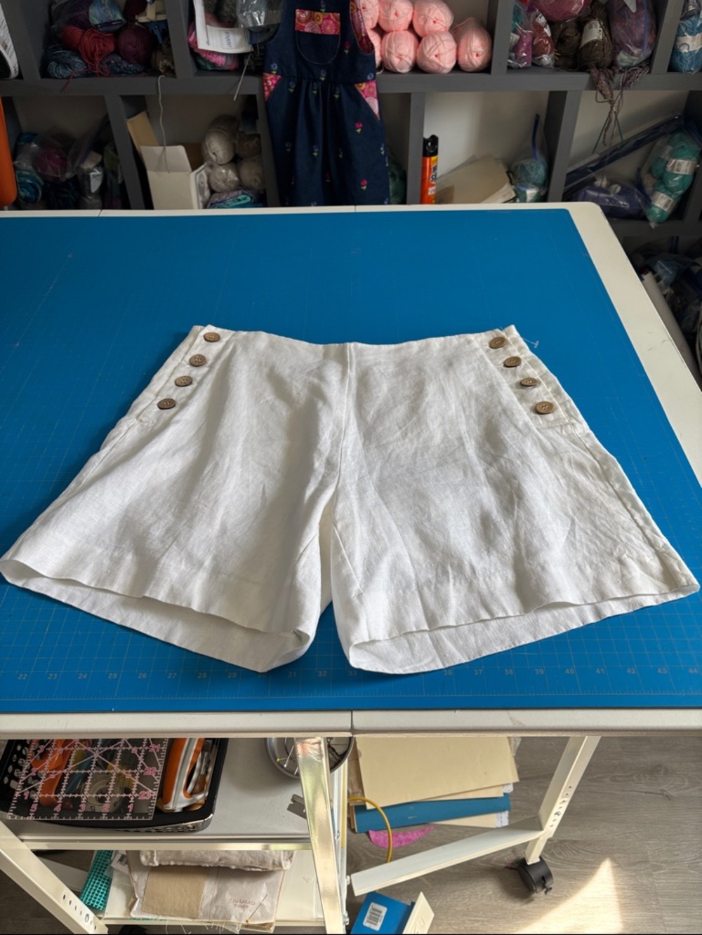 Waverly White Linen Button-Detail Bermuda Shorts